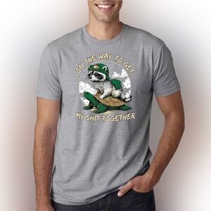 Funny Raccoon Riding Turtle T-Shirt “On The Way To Get My Sh*t Together” Graphic
